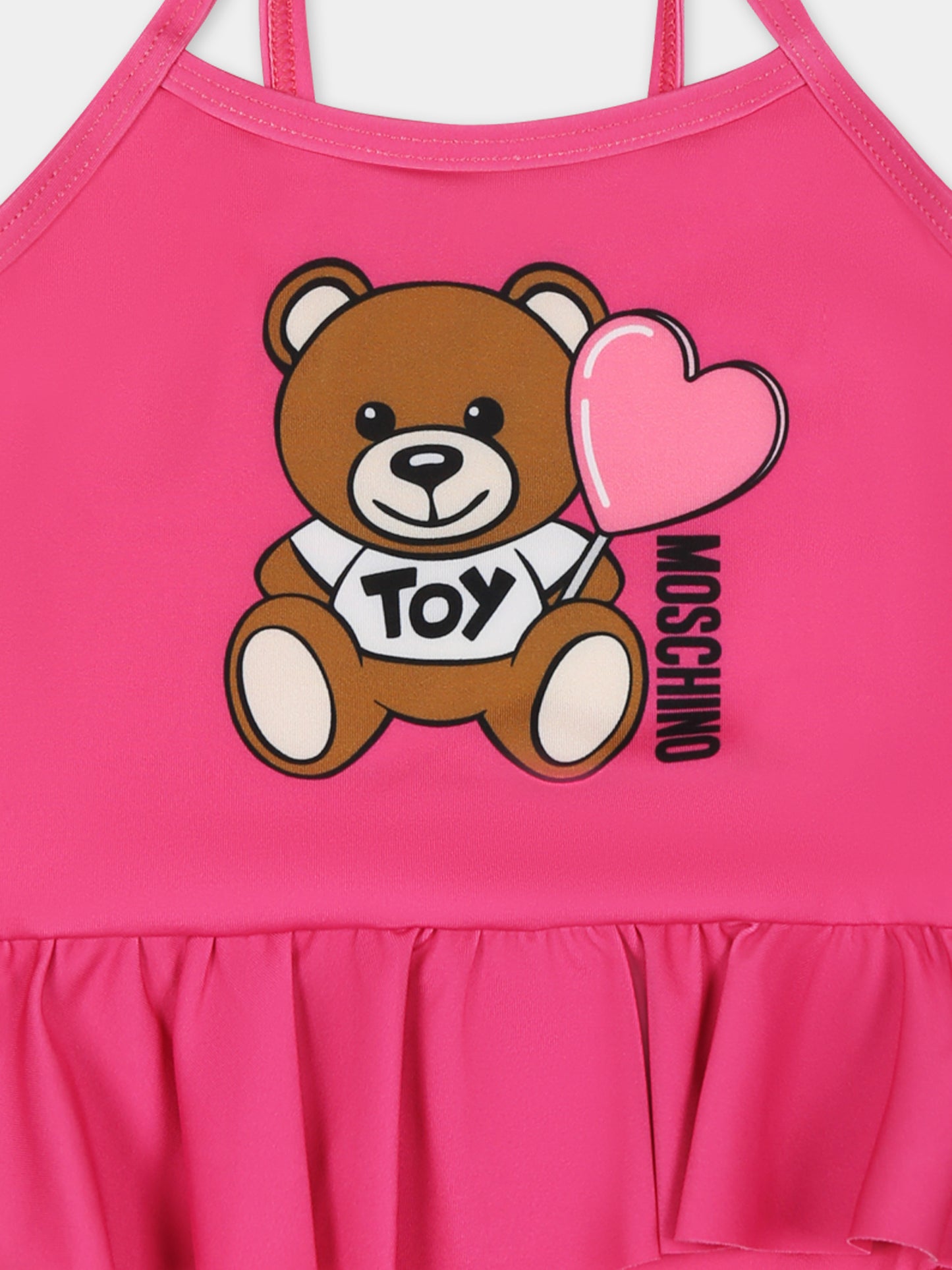 Costume intero fucsia per neonata con Teddy Bear e logo nero,Moschino Kids,MDL00S LKA00 50533