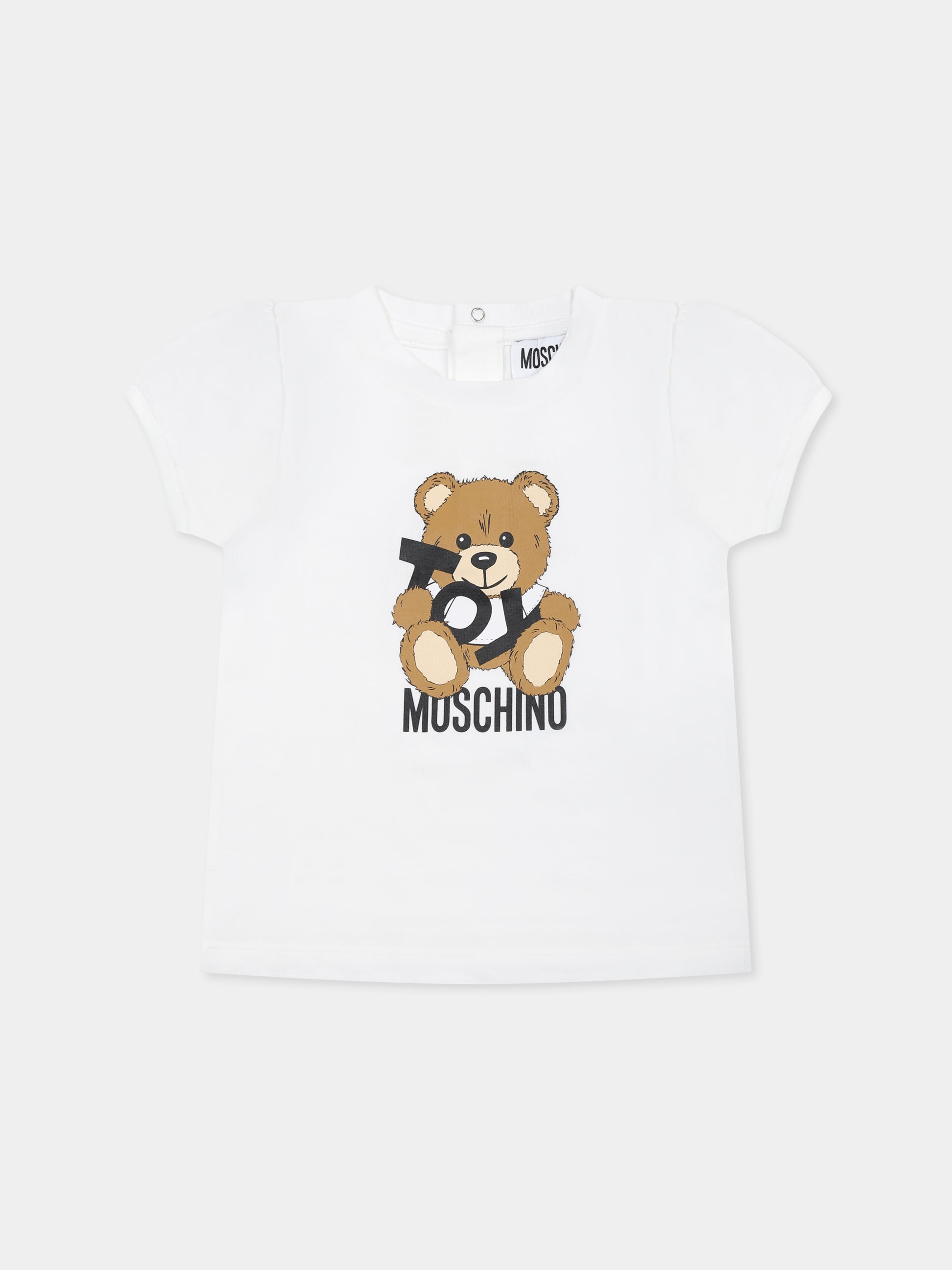 T-shirt bianca per neonata con Teddy Bear,Moschino Kids,MDM03K LBA00 10101