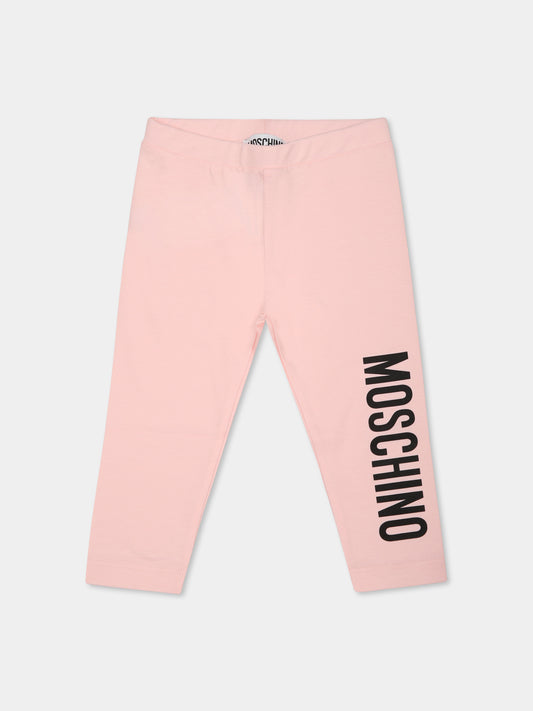 Leggings rosa per neonata con logo,Moschino Kids,MDP03D LBA00 50209