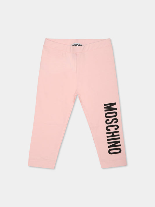 Pink legging for baby girl with logo