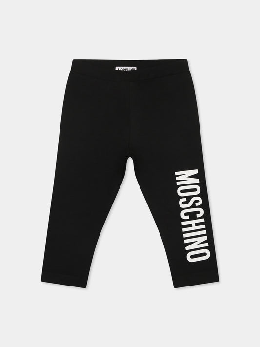 Leggings neri per neonata con logo,Moschino Kids,MDP03D LBA00 60100