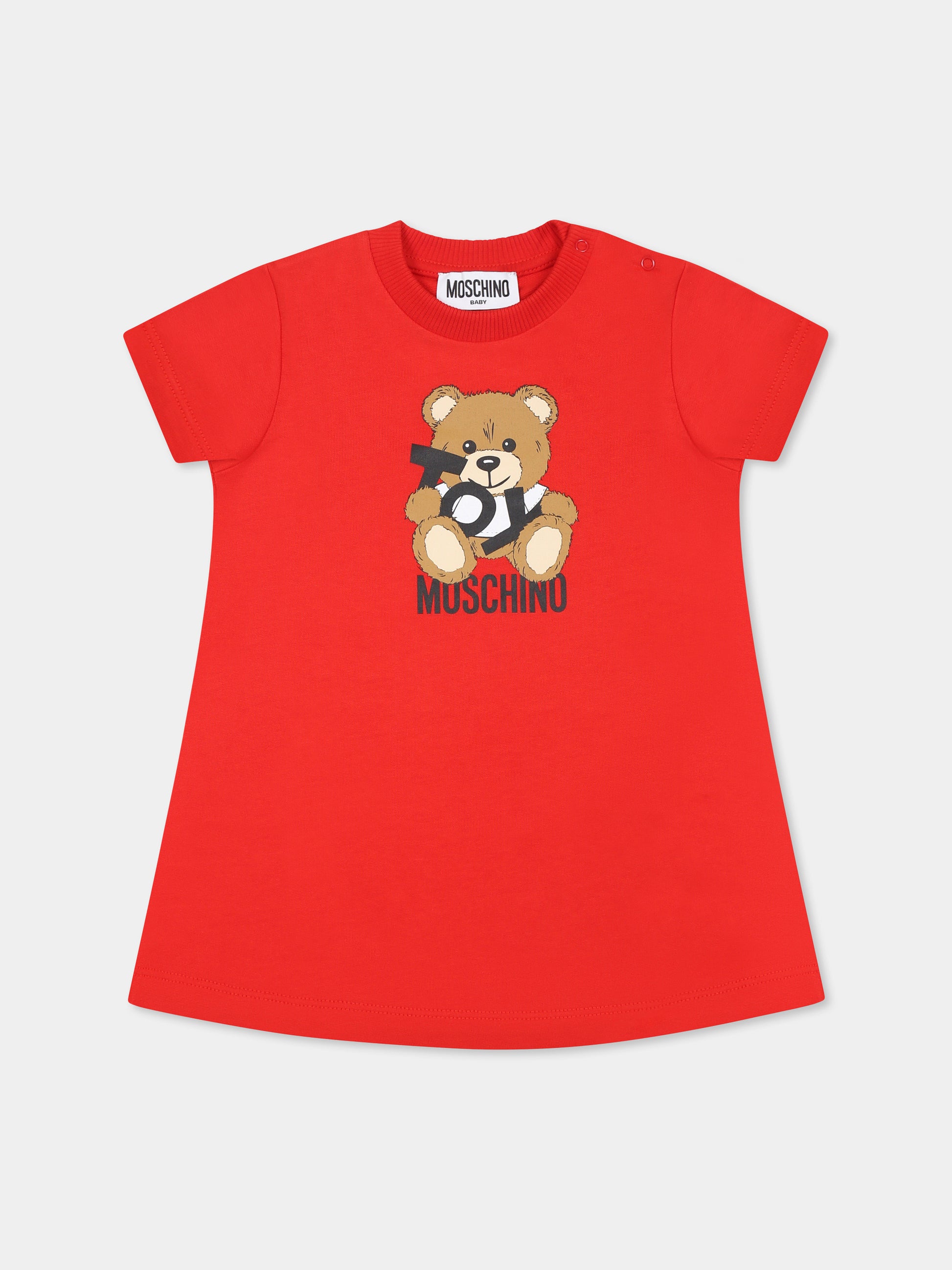 Vestito rosso per neonata con Teddy Bear,Moschino Kids,MDV0C9 LCA19 50109