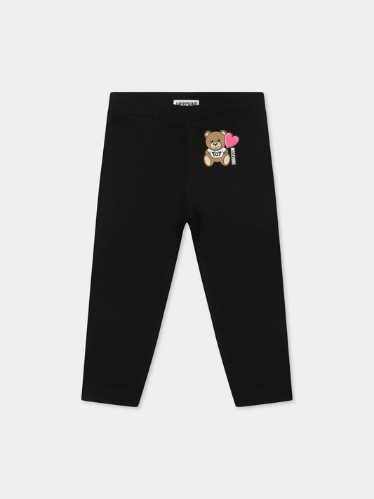 Black legging for baby girl with Teddy Bear