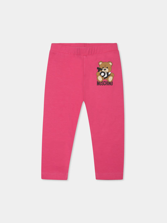 Fuchsia legging for baby girl with Teddy Bear