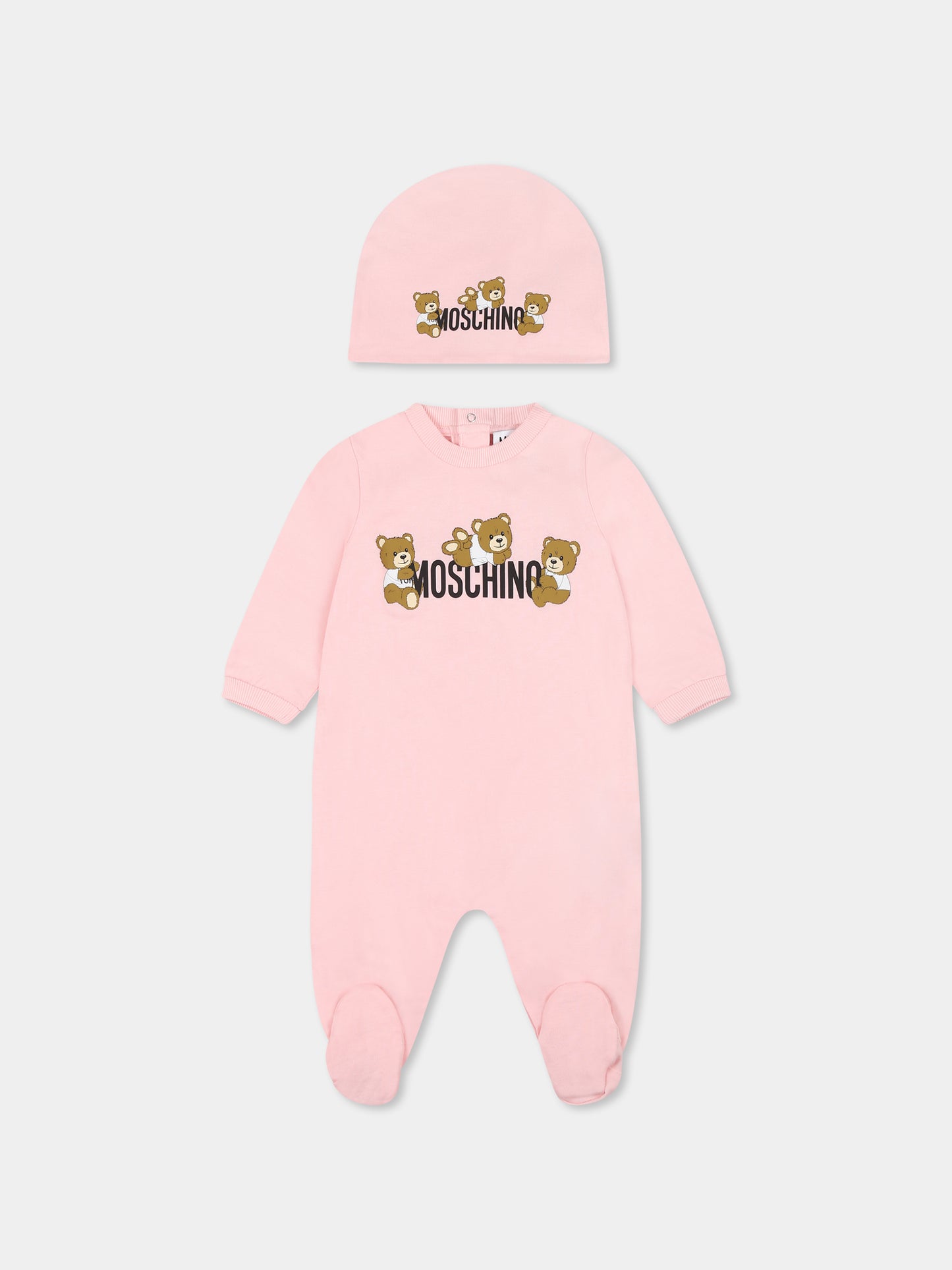 Set tutina rosa per neonata con tre Teddy Bears,Moschino Kids,MOY05Z LAA03 50209