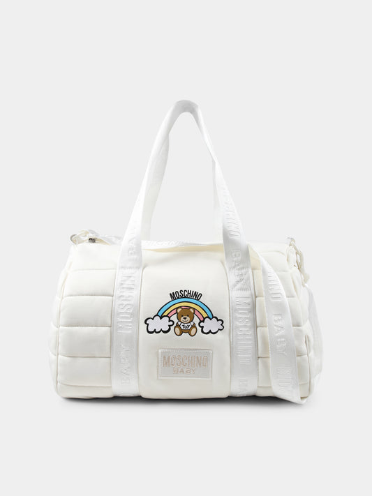 Borsa mamma avorio per neonati con Teddy Bear e arcobaleno,Moschino Kids,MPX03P LCA26 10063