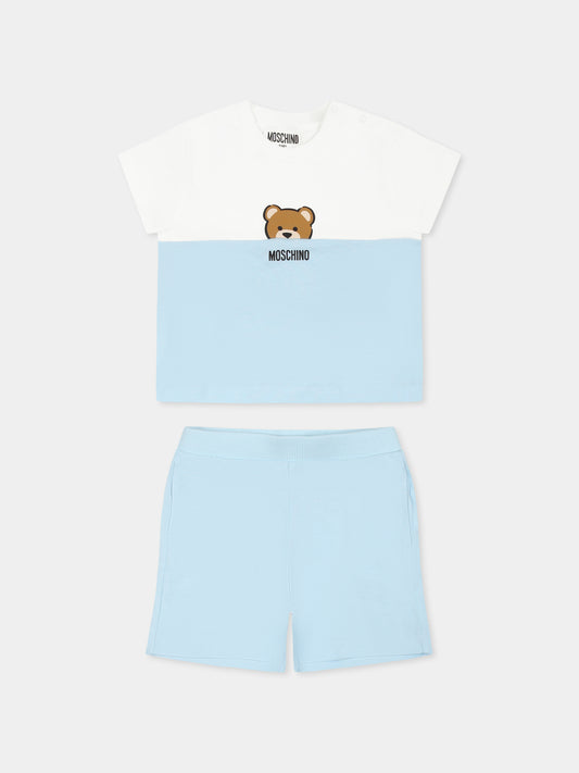 Completo celeste per neonato con Teddy Bear,Moschino Kids,MUG01F LAA27 40304