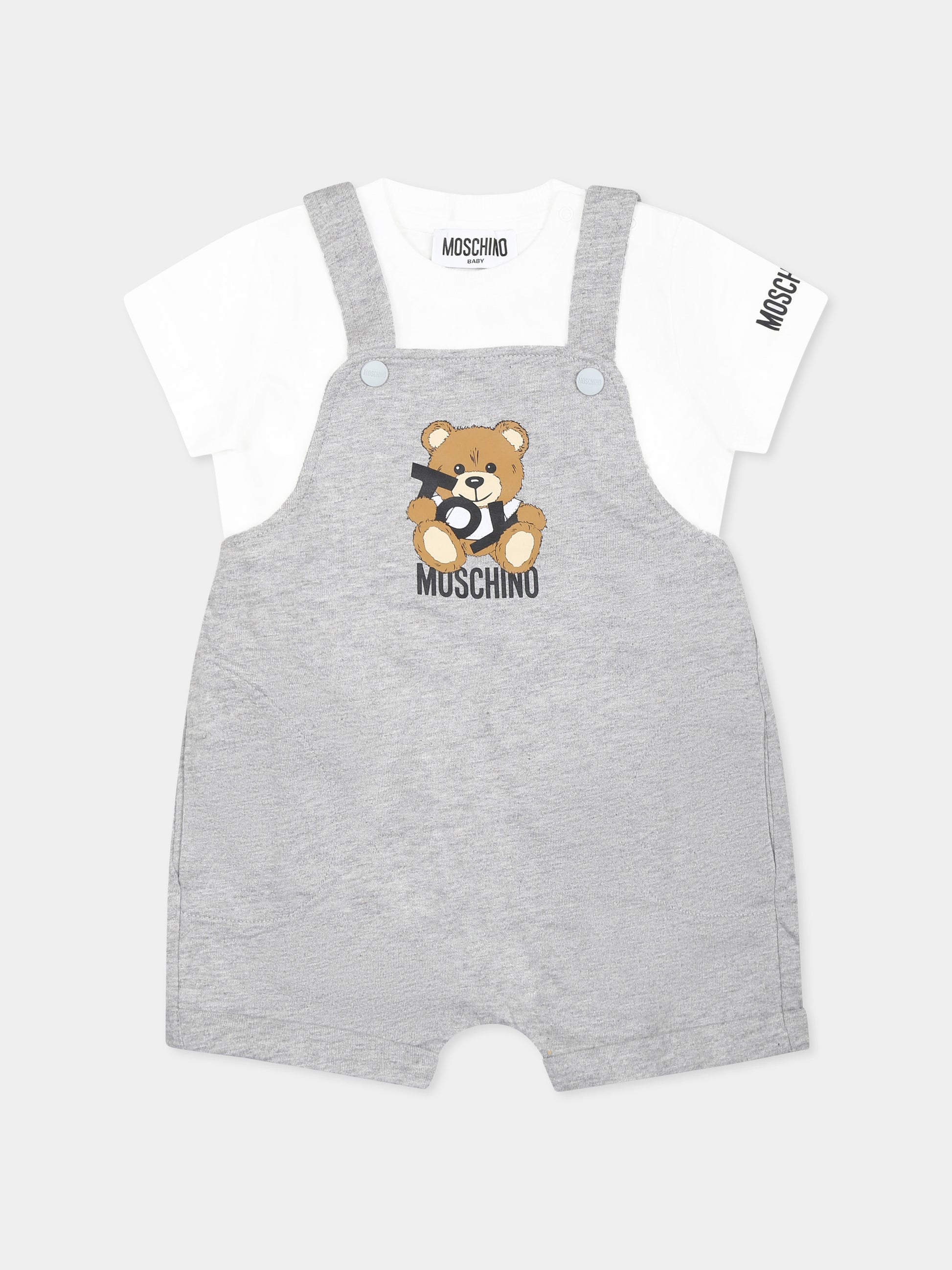 Salopette grigia per neonato con Teddy Bear,Moschino Kids,MUG01G LCA19 84171