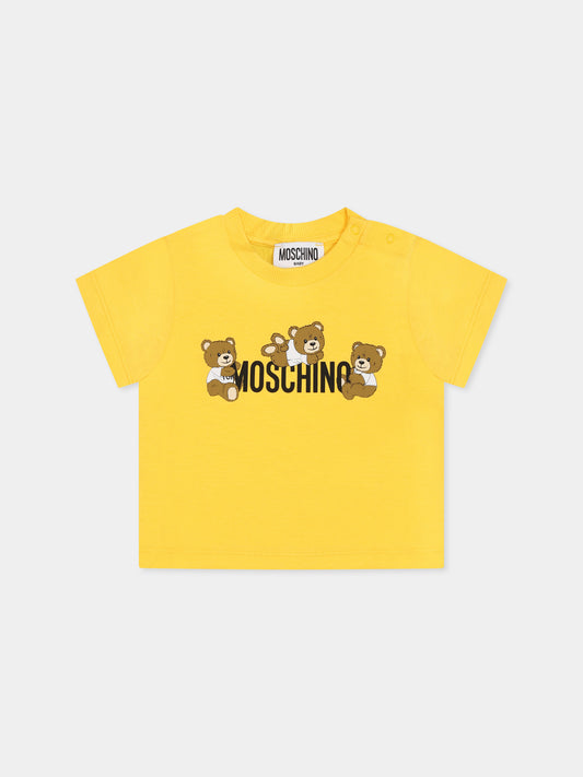 T-shirt gialla per neonati con tre Teddy Bears,Moschino Kids,MUM04A LAA03 50577