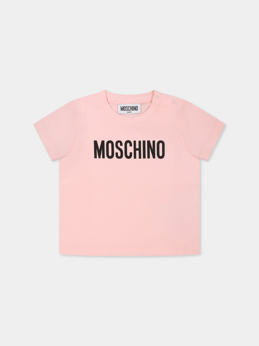 T-shirt rosa per neonata con logo,Moschino Kids,MUM04F LAA02 50209