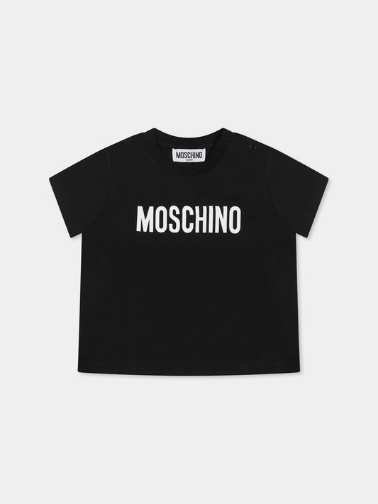 T-shirt nera per neonati con logo,Moschino Kids,MUM04F LAA02 60100