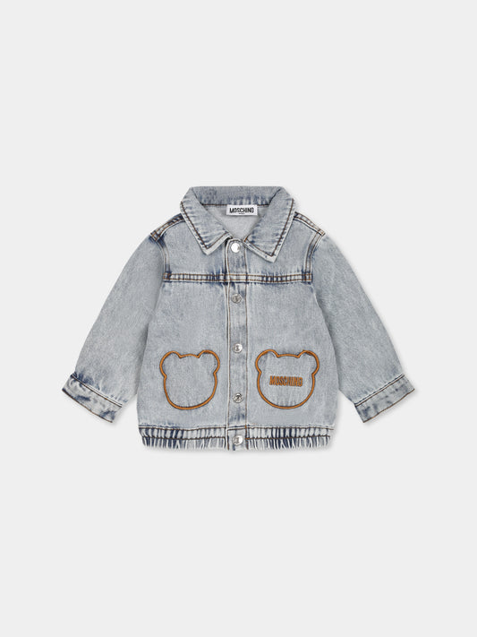 Giubbotto di jeans denim per neonati con logo,Moschino Kids,MUS02U L0E08 40186