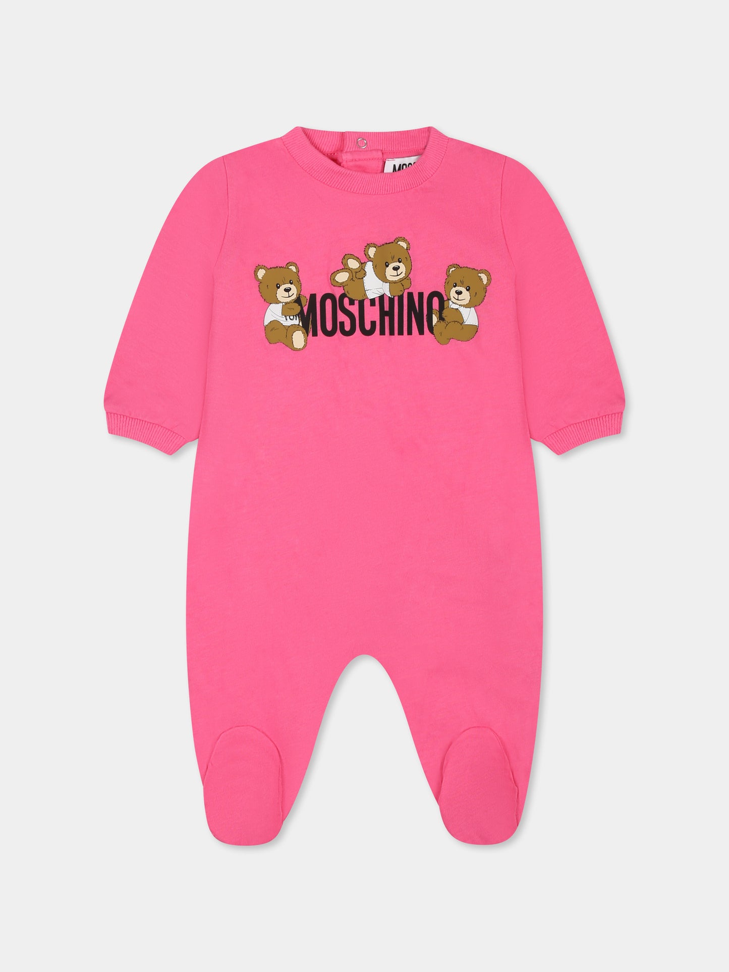 Tutina fucsia per neonata con tre Teddy Bears,Moschino Kids,MUT047 LAA03 50533