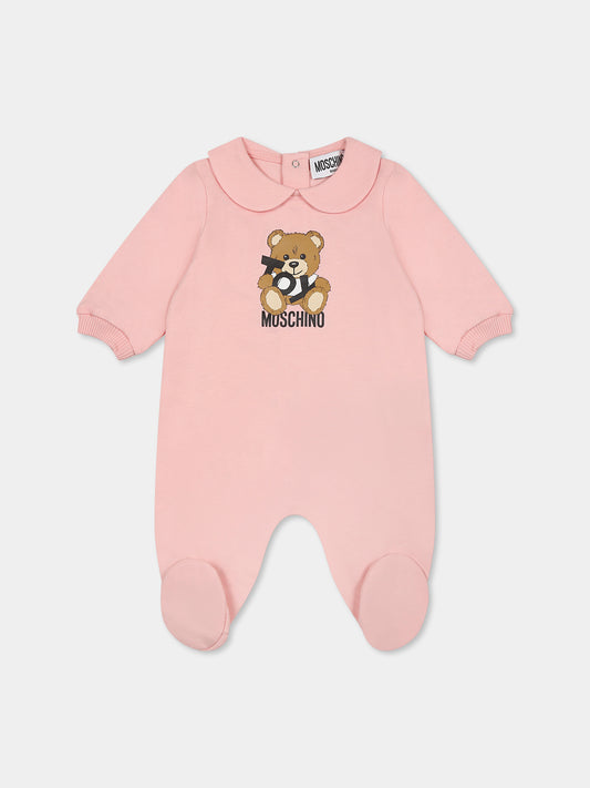 Pink babygrow for baby girl with Teddy Bear