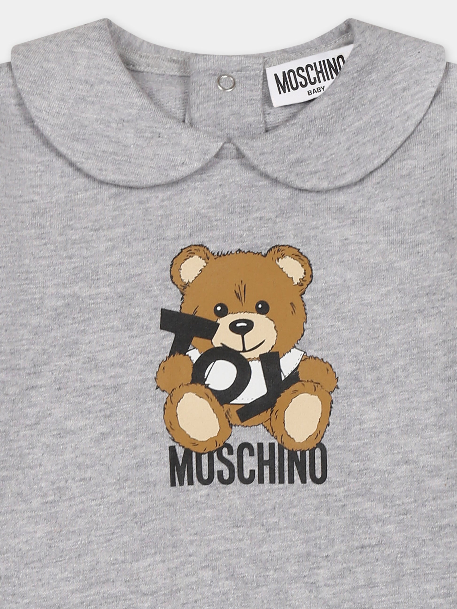 Tutina grigia per neonati con Teddy Bear,Moschino Kids,MUT048 LCA19 60926