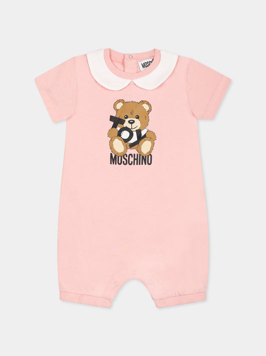 Pink romper for baby girl with Teddy Bear