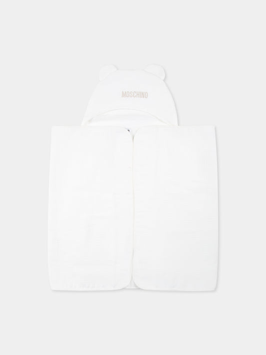 Accappatoio bianco per neonati con logo beige,Moschino Kids,MUX058 LGA22 10101