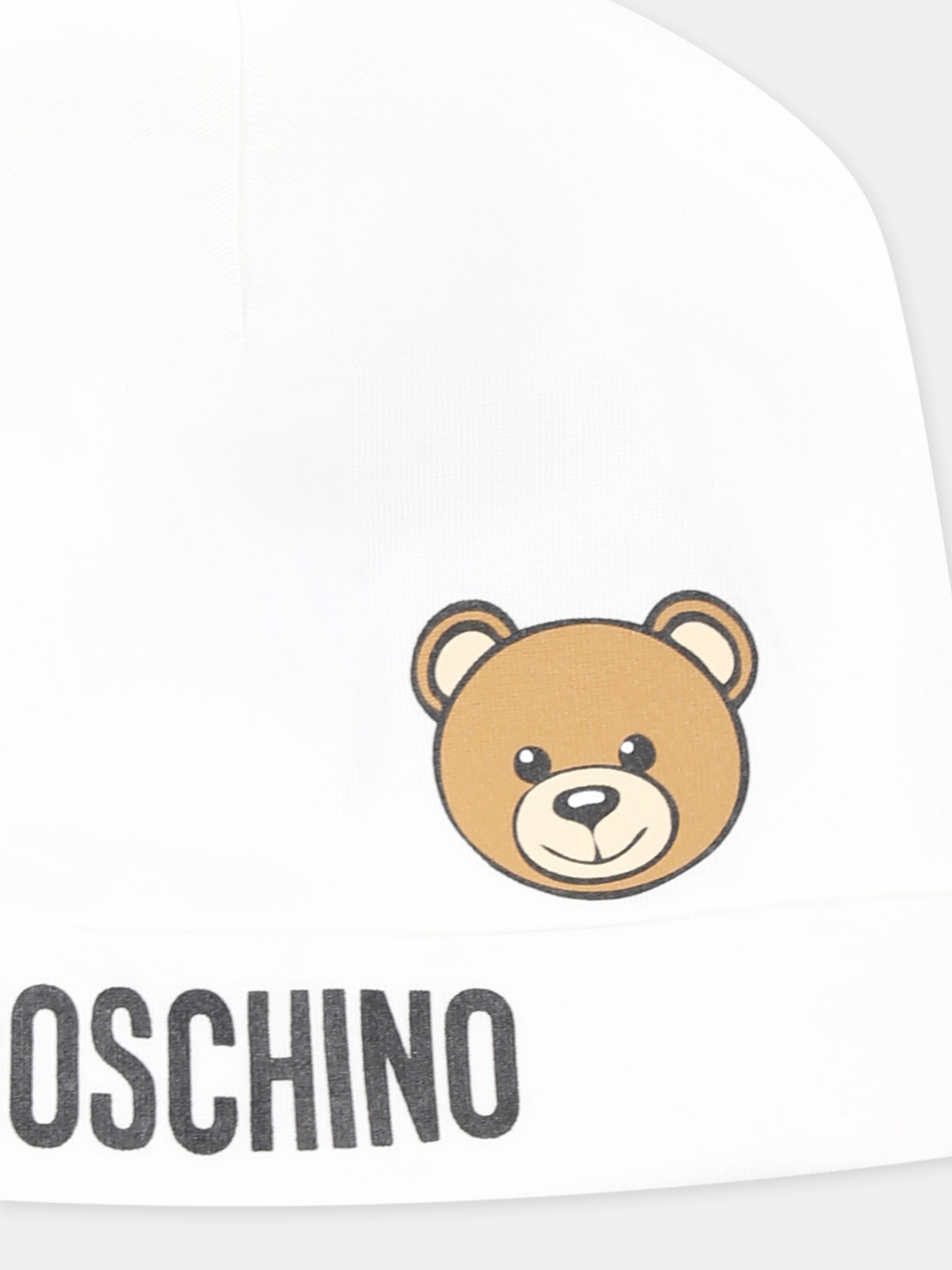 Berretto bianco per neonati con Teddy Bear e logo,Moschino Kids,MUX05A LBA00 10101