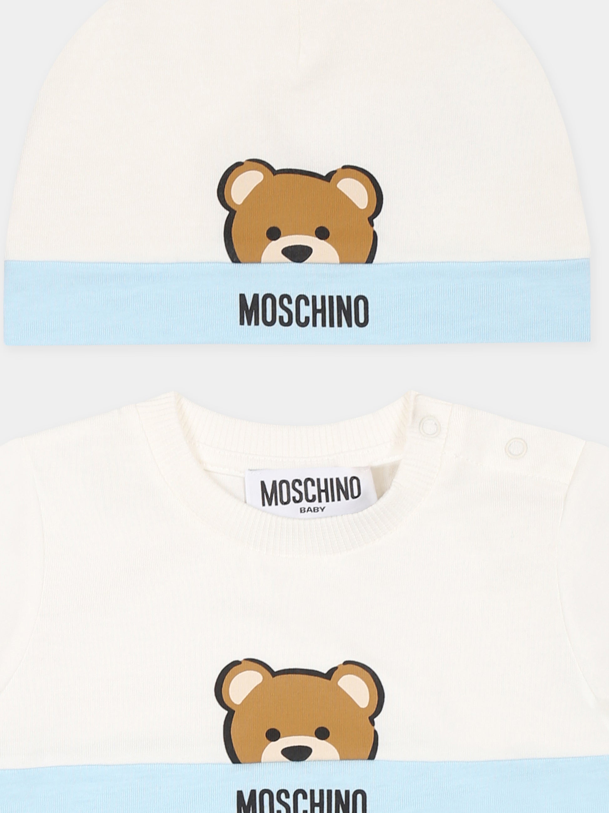 Set pagliaccetto celeste per neonato con Teddy Bear,Moschino Kids,MUY07E LAA27 40304