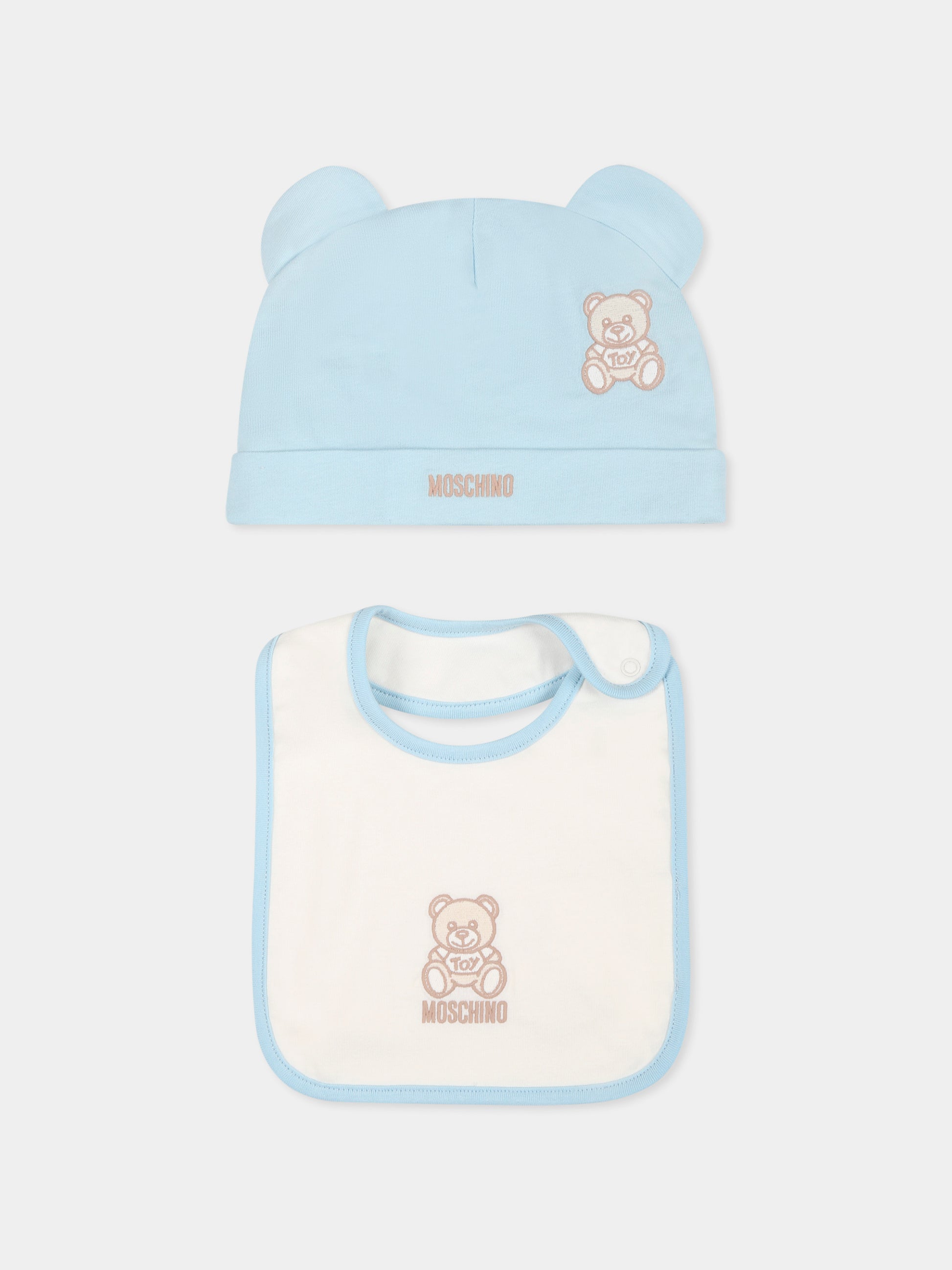 Set celeste per neonato con Teddy Bear beige,Moschino Kids,MUY07M LAA23 40304