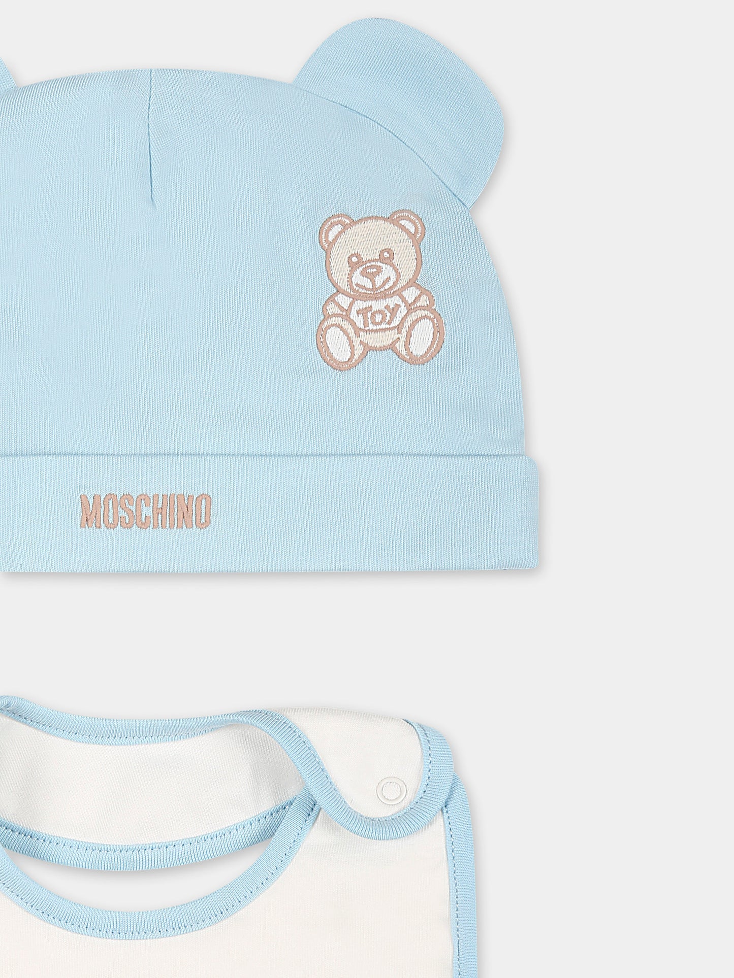 Set celeste per neonato con Teddy Bear beige,Moschino Kids,MUY07M LAA23 40304