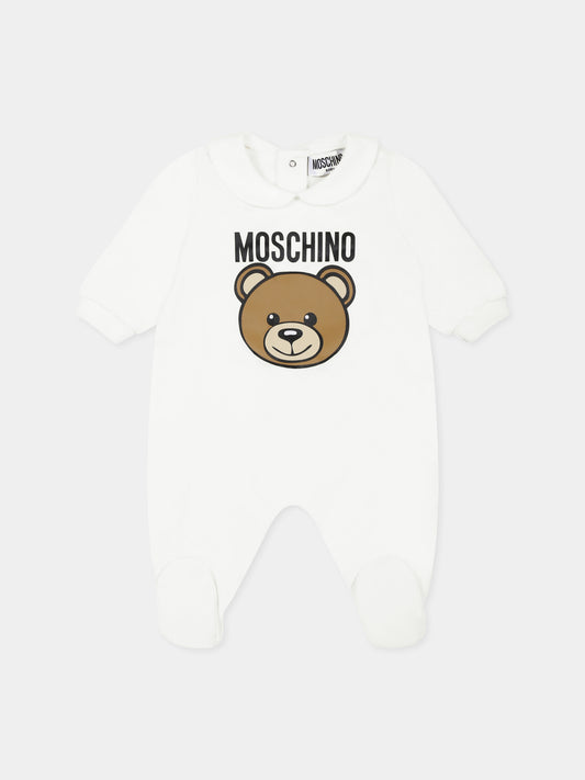 Tutina avorio per neonati con Teddy Bear e logo,Moschino Kids,MUY086 LCA19 10063