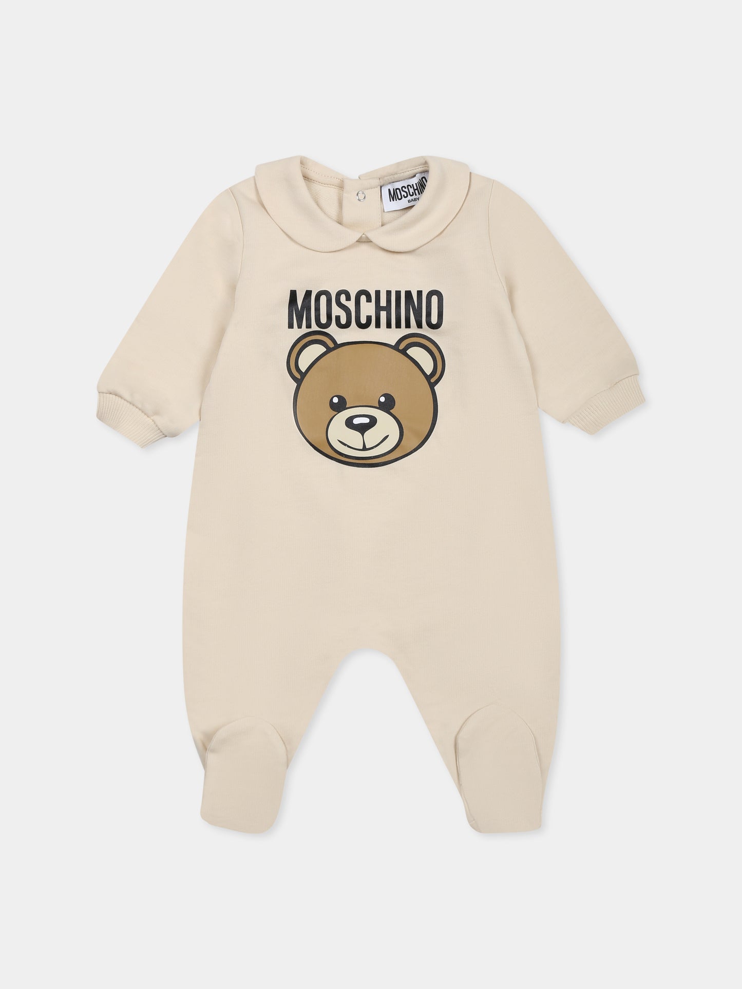Tutina beige per neonati con Teddy Bear e logo,Moschino Kids,MUY086 LCA19 20404