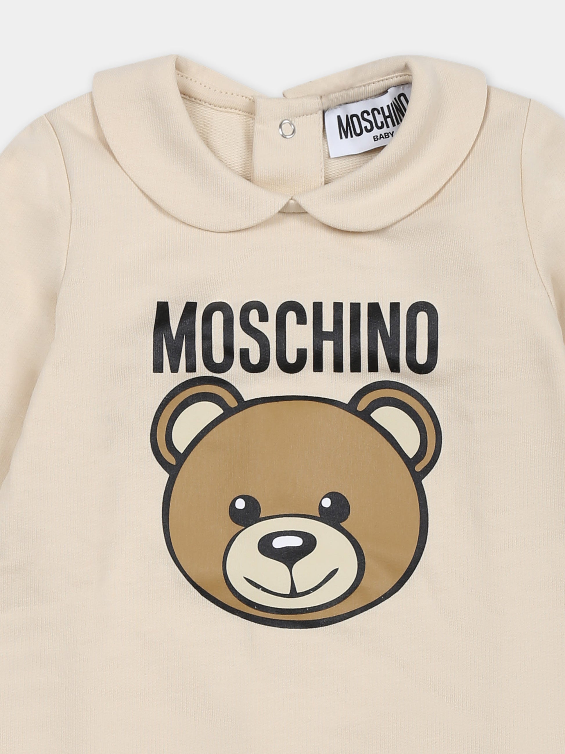 Tutina beige per neonati con Teddy Bear e logo,Moschino Kids,MUY086 LCA19 20404