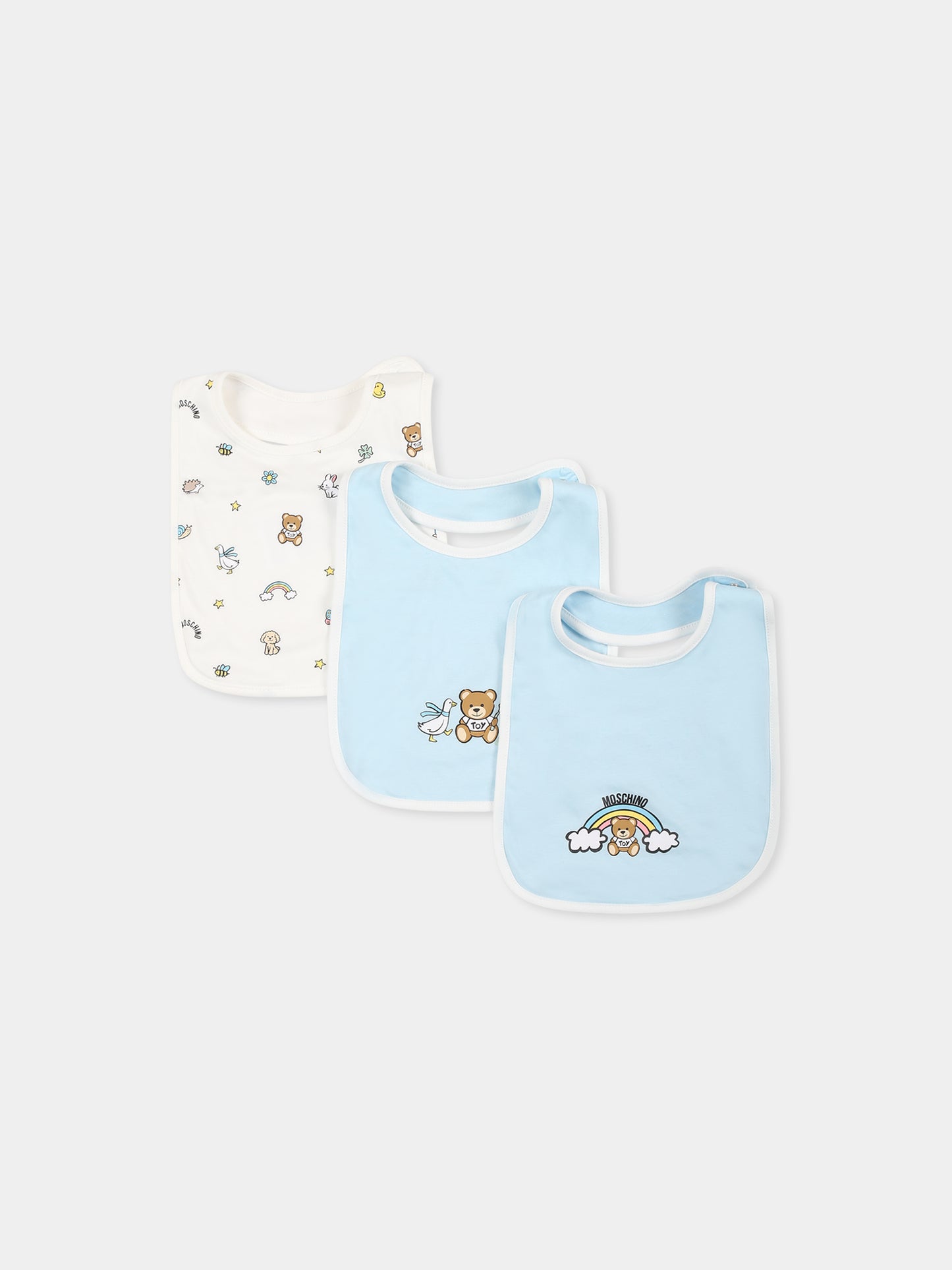 Set bavaglini celeste per neonato con Teddy Bear,Moschino Kids,MUY087 LAA03 40304