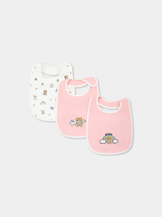 Set bavaglini rosa per neonata con Teddy Bear,Moschino Kids,MUY087 LAA03 50209