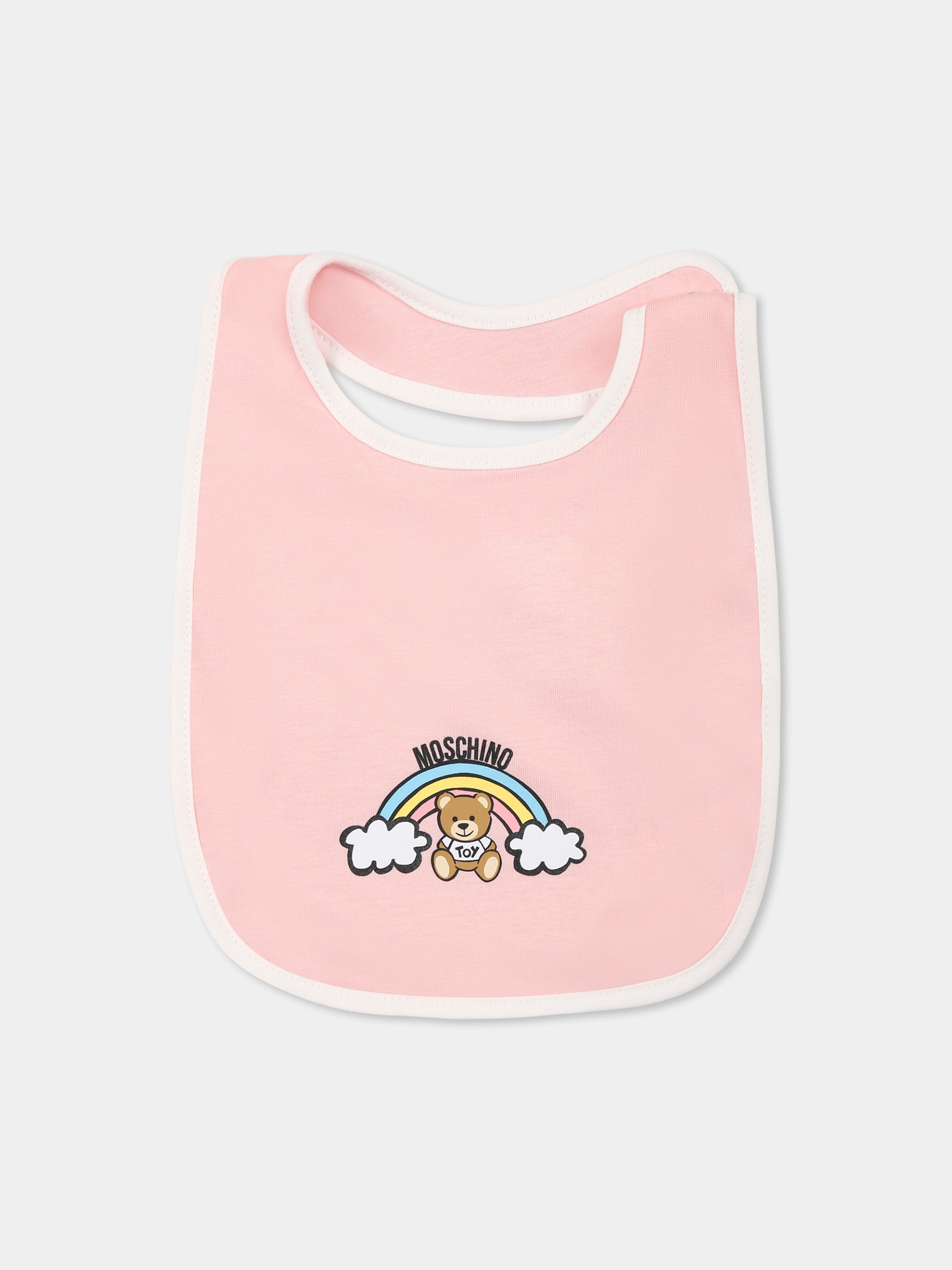 Set bavaglini rosa per neonata con Teddy Bear,Moschino Kids,MUY087 LAA03 50209