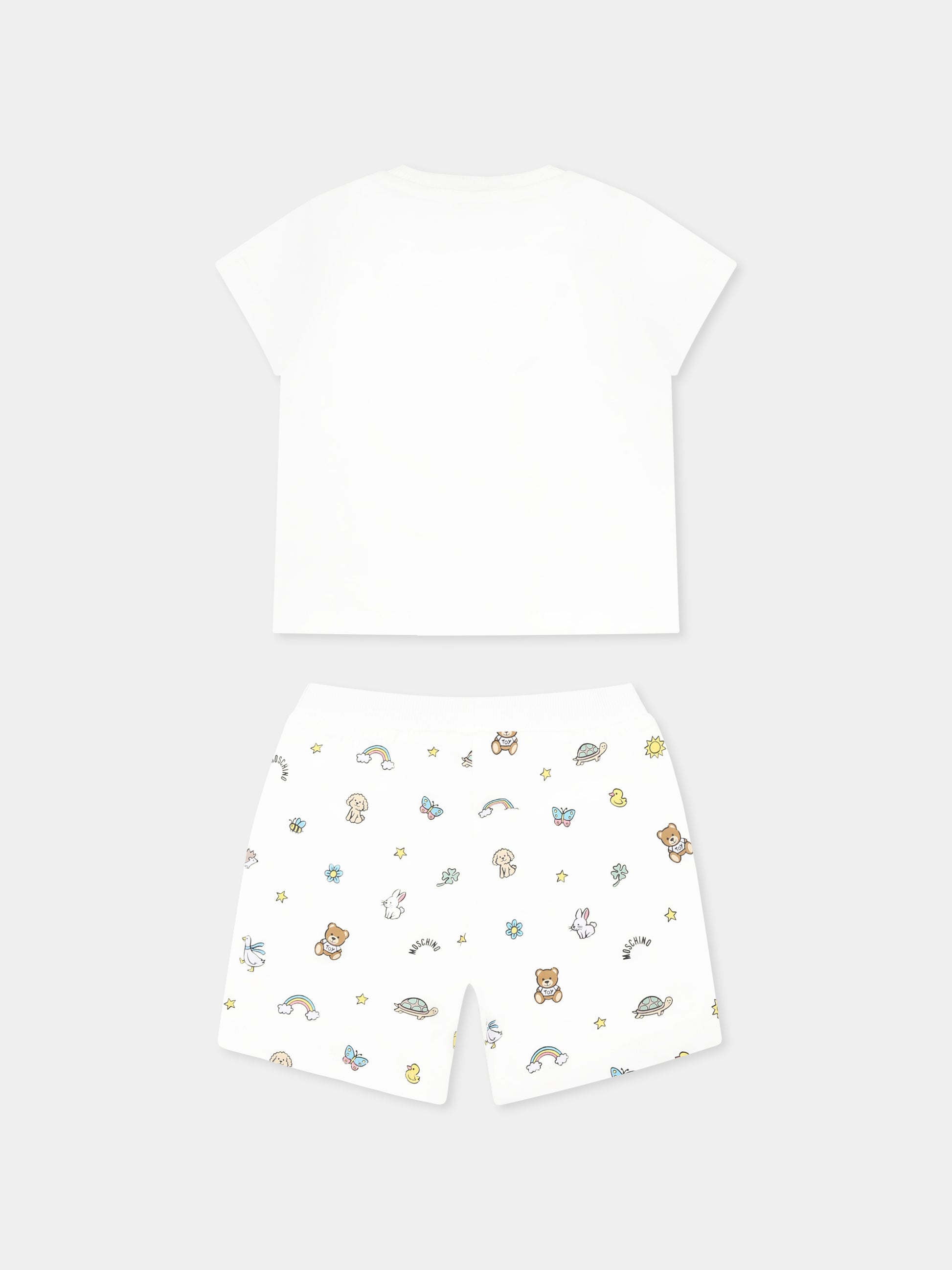 Completo avorio per neonato con Teddy Bear e arcobaleno,Moschino Kids,MYG00M LABA6 10063