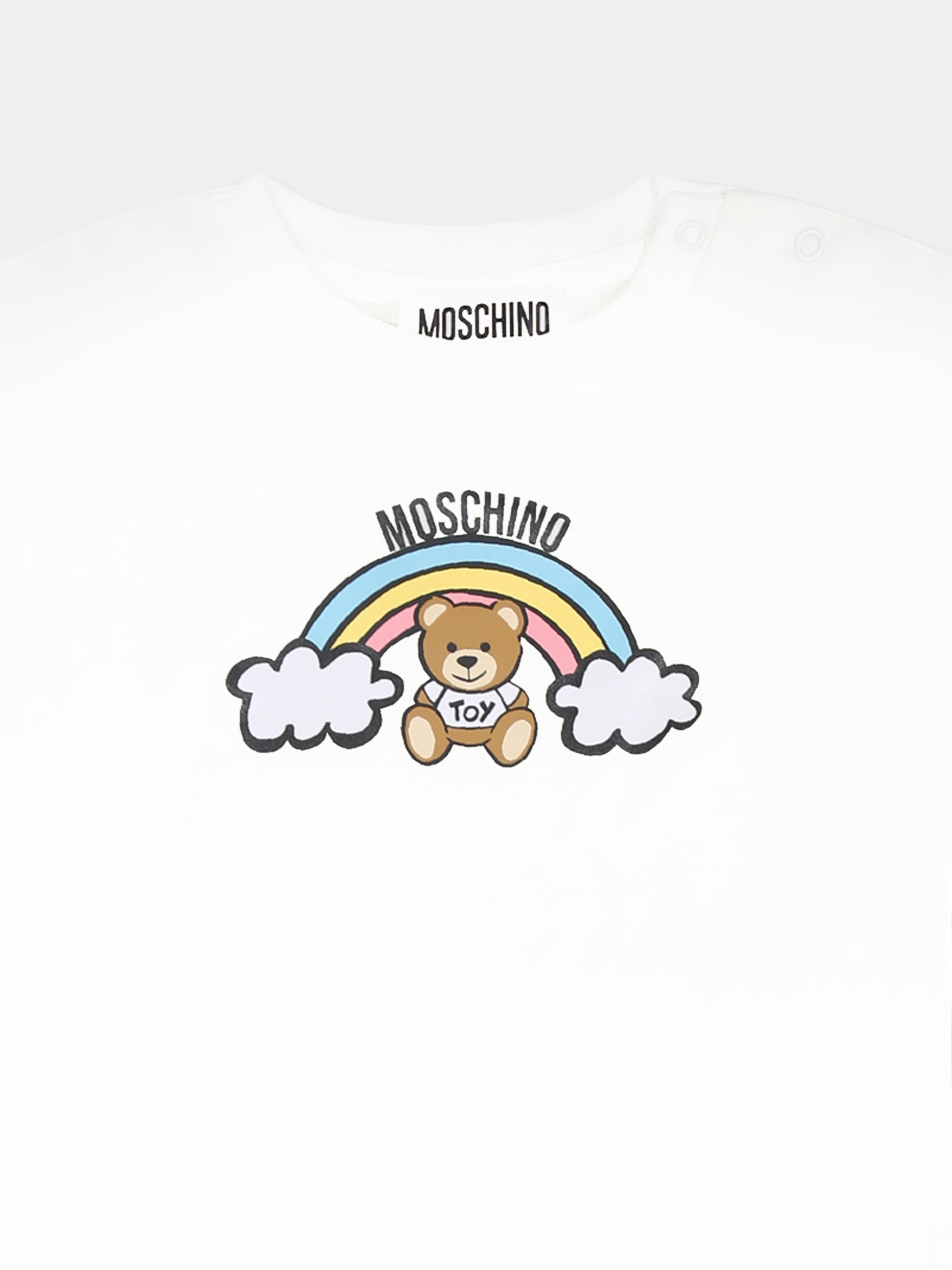 Completo avorio per neonato con Teddy Bear e arcobaleno,Moschino Kids,MYG00M LABA6 10063