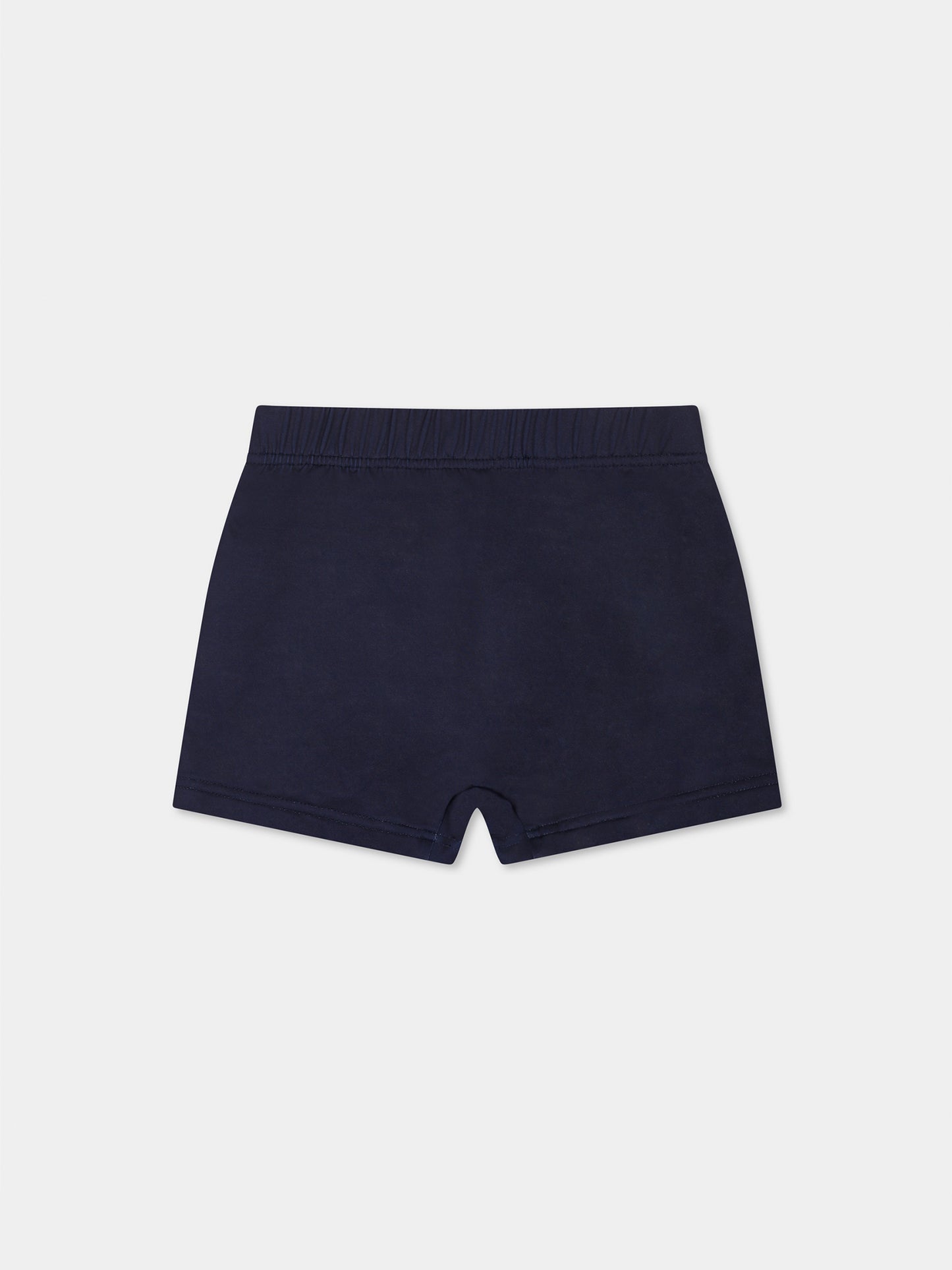 Blue swimsuit for babt boy with Teddy Bear and white logo