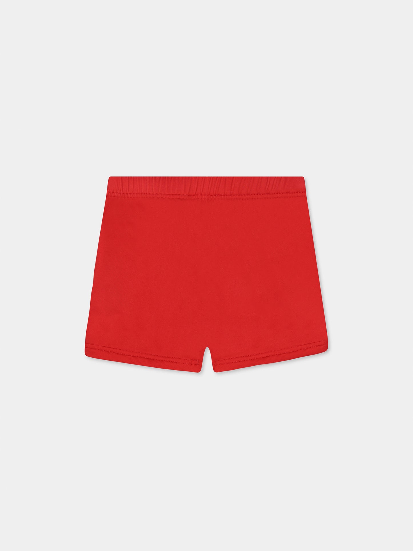 Red swimsuit for babt boy with Teddy Bear and black logo