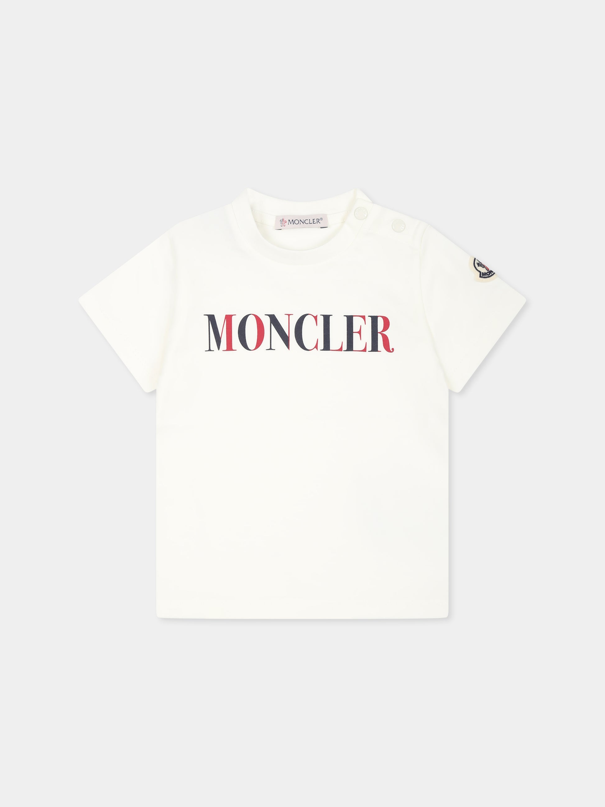 T-shirt bianca per neonati con logo,Moncler Kids,K1951 8C00013 89AUM F01