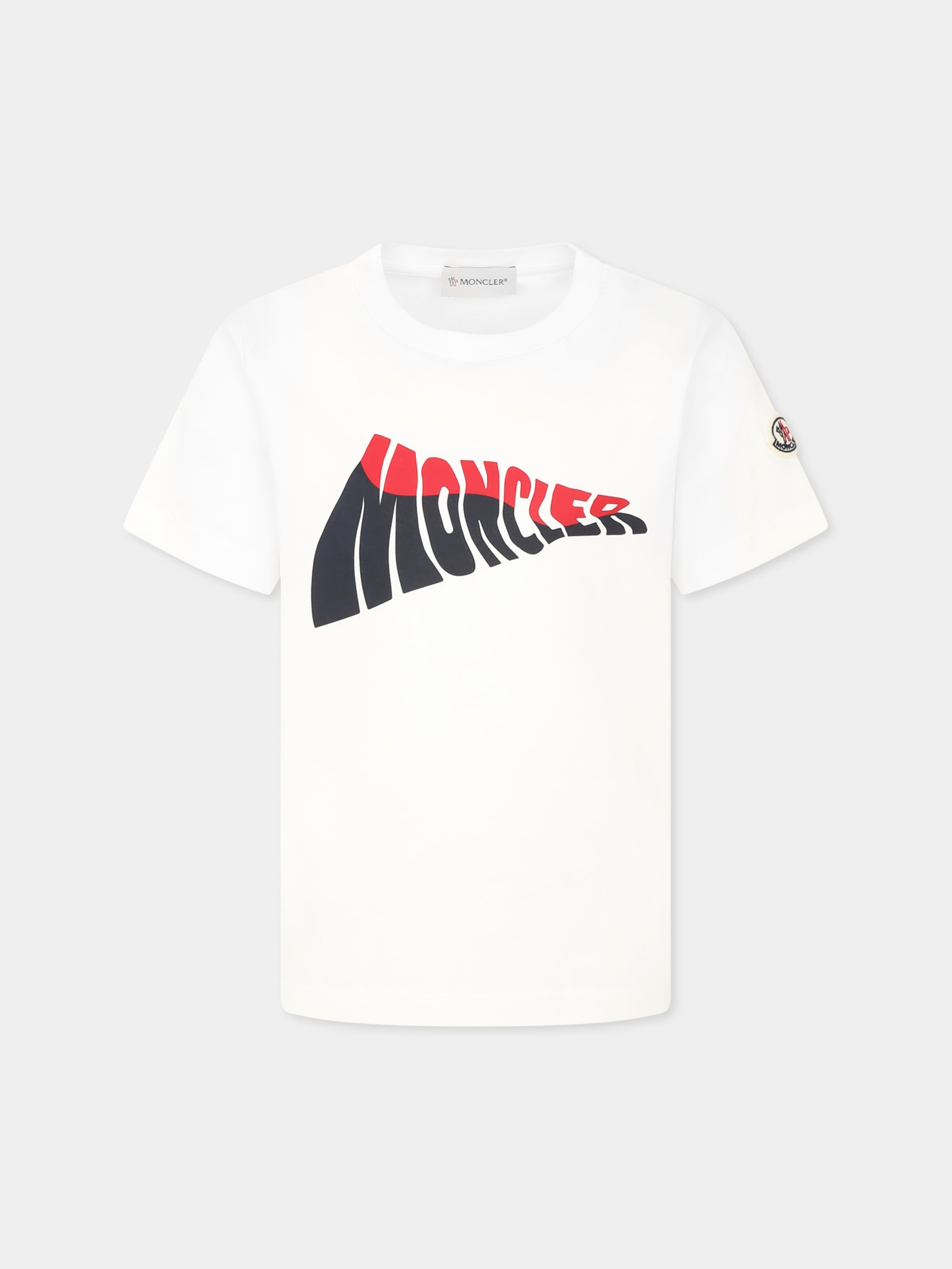 T-shirt bianca per bambino con logo,Moncler Kids,K1954 8C00031 89AFV 034