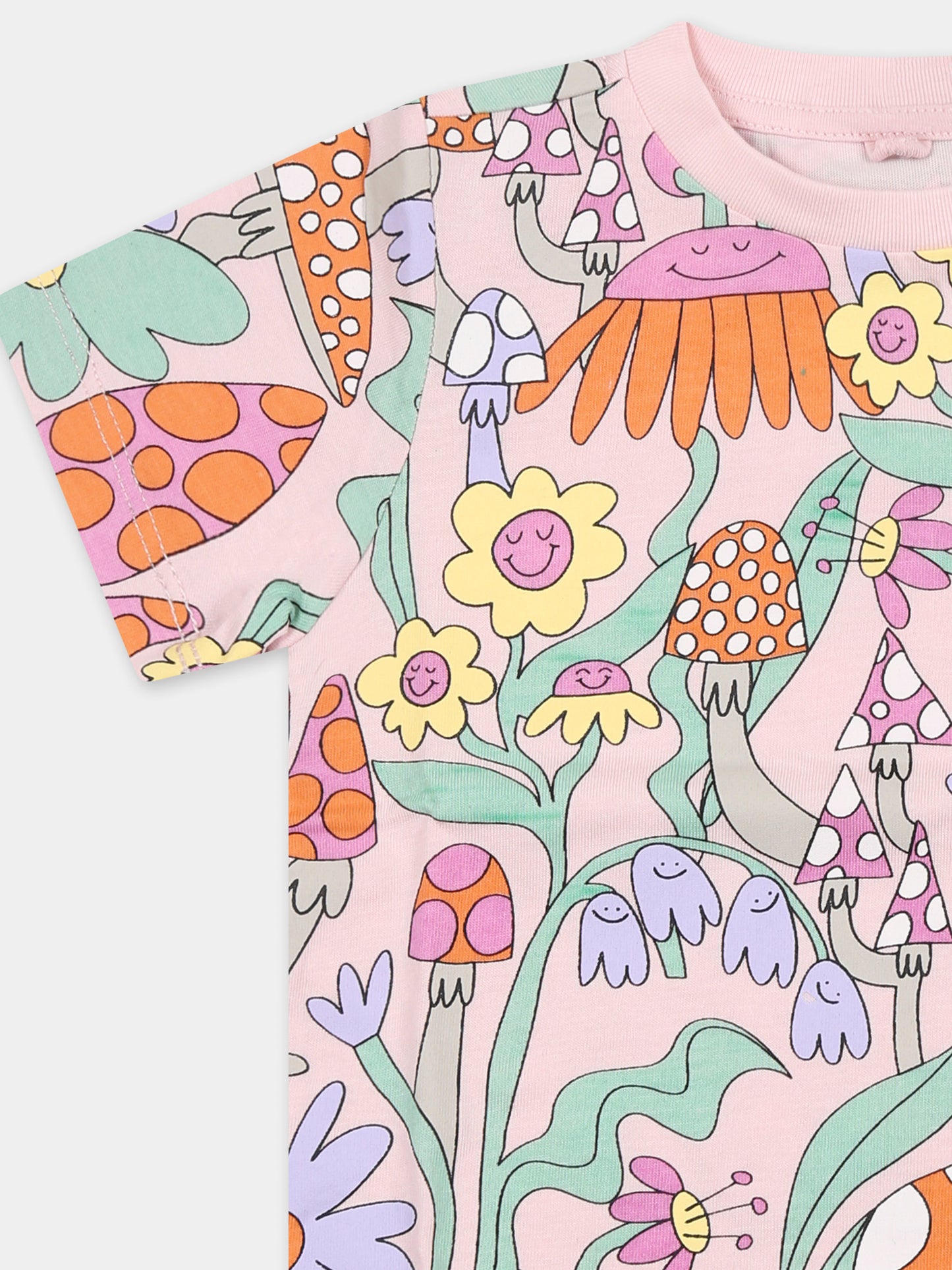 T-shirt rosa per neonata con fiori e funghi,Stella Mccartney Kids,TW8031 Z2723 50HMC