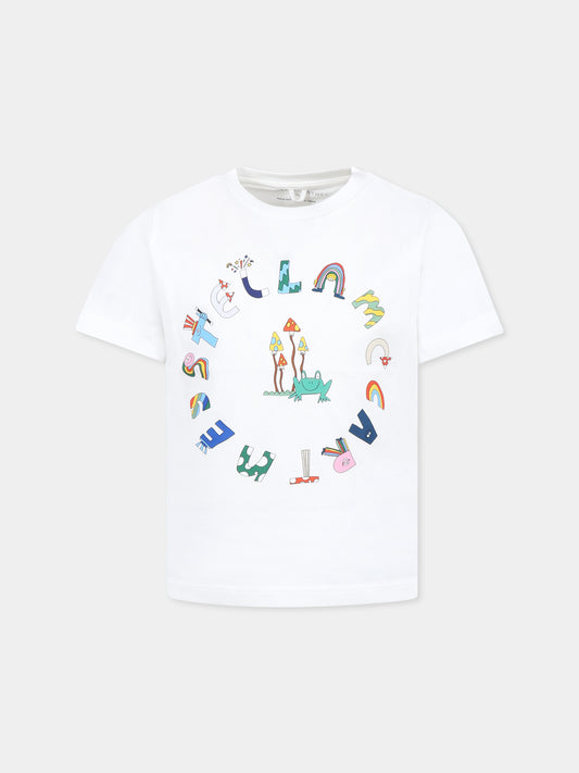 T-shirt bianca per bambino con logo e rana,Stella Mccartney Kids,TW8P71 Z0434 101