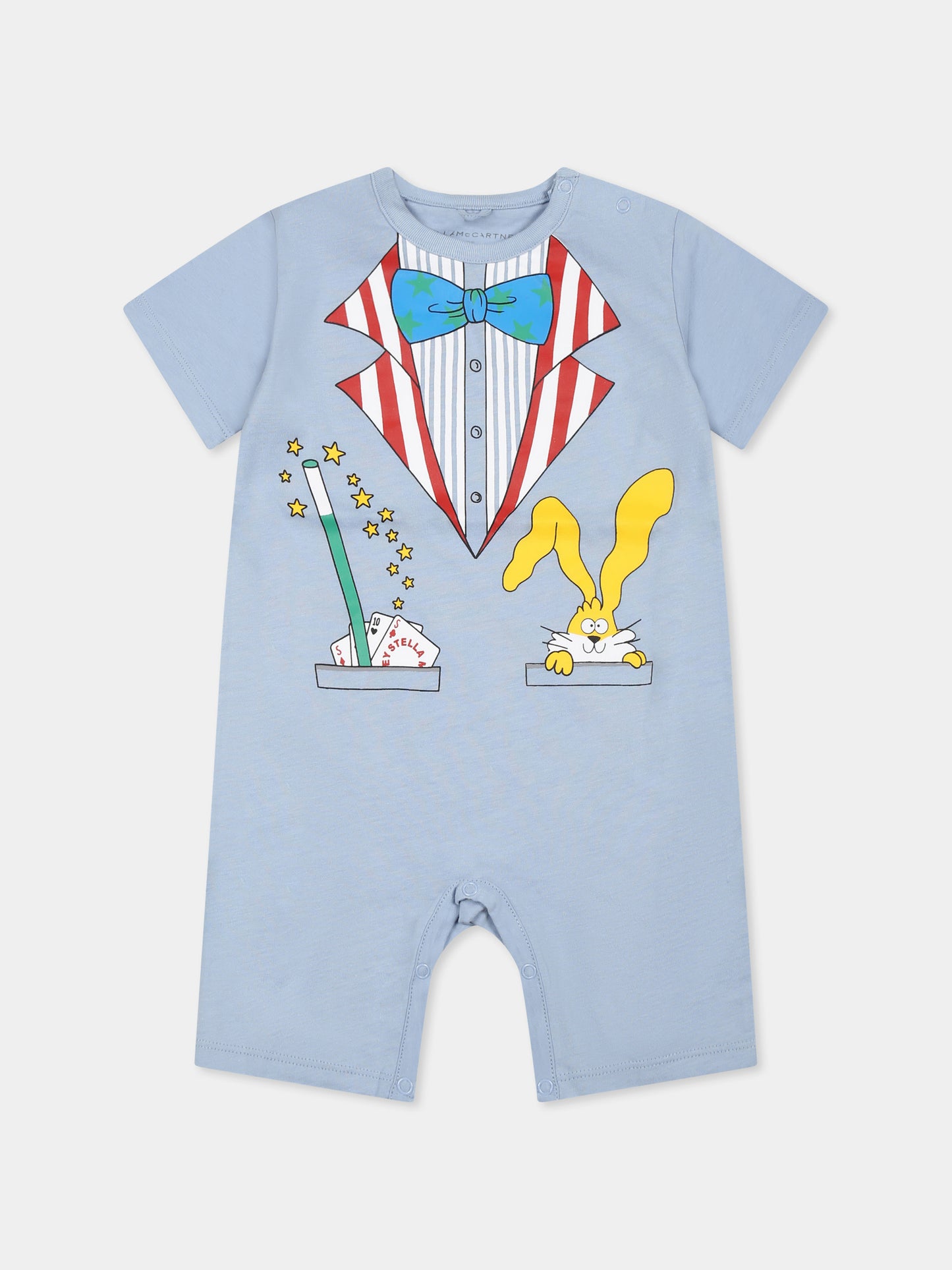 Light blue romper for baby boy with print