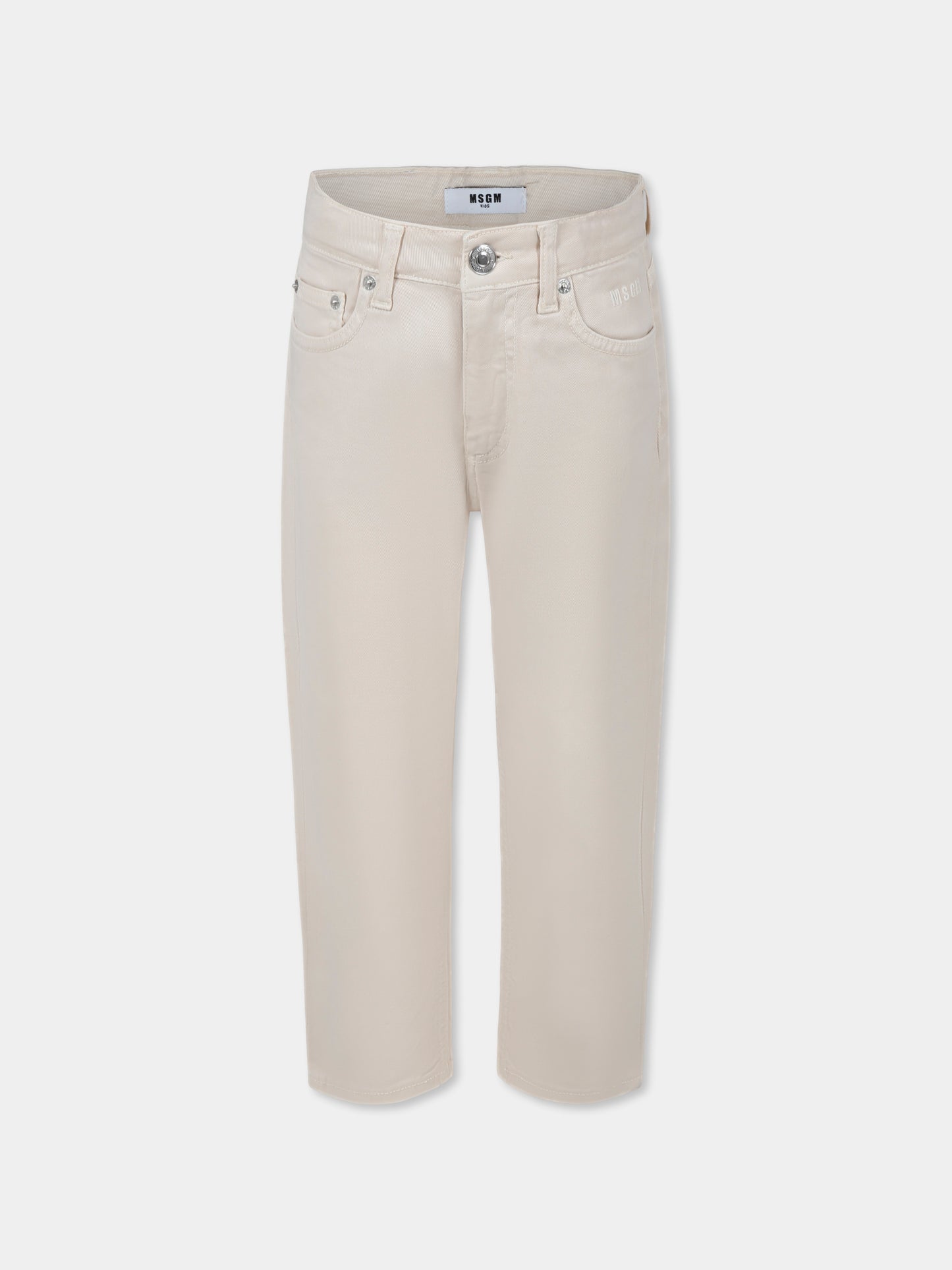 Jeans avorio per bambino con logo,Msgm Kids,S5MSJBDP019 013