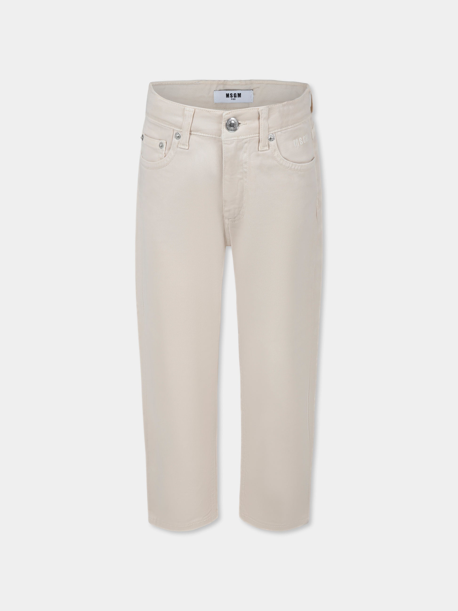 Jeans avorio per bambino con logo,Msgm Kids,S5MSJBDP019 013