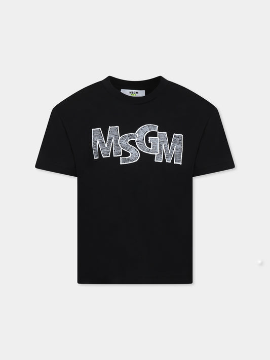 T-shirt nera per bambino con logo,Msgm Kids,S5MSJBTH274 110