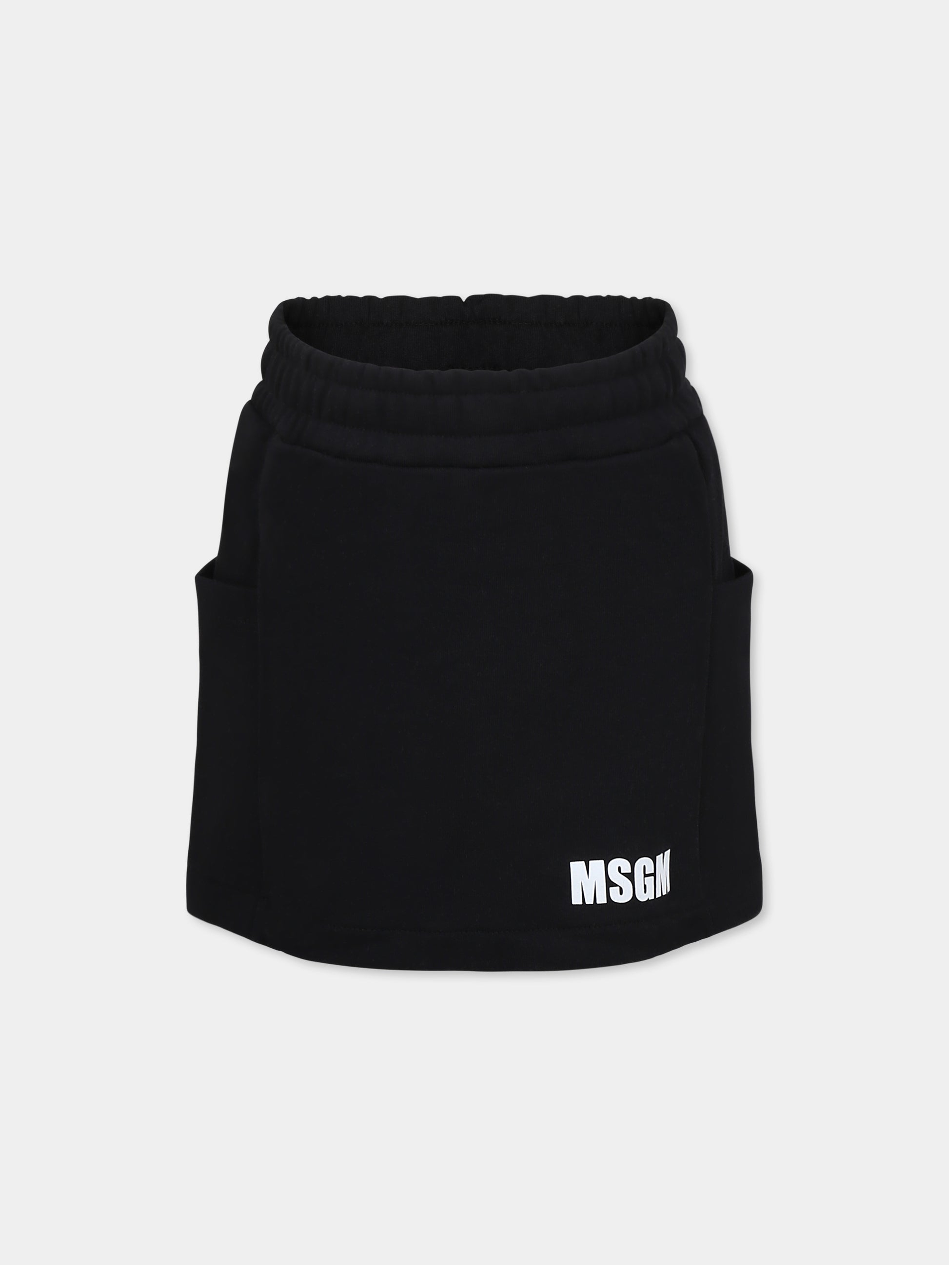 Gonna nera per bambina con logo,Msgm Kids,S5MSJGSK090 110