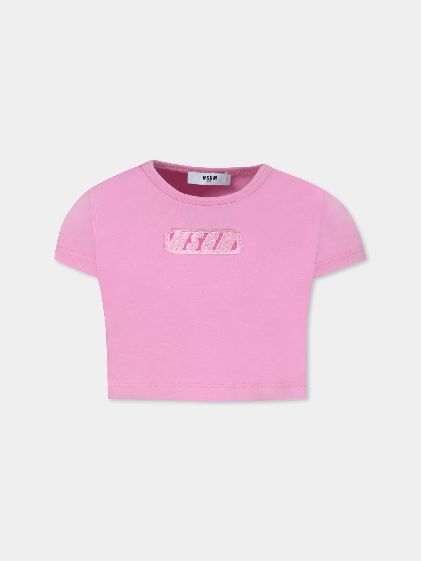 T-shirt crop rosa per bambina con logo,Msgm Kids,S5MSJGTH082 MS003