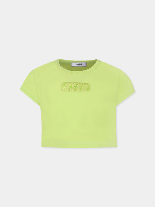 T-shirt crop verde per bambina con logo,Msgm Kids,S5MSJGTH082 086