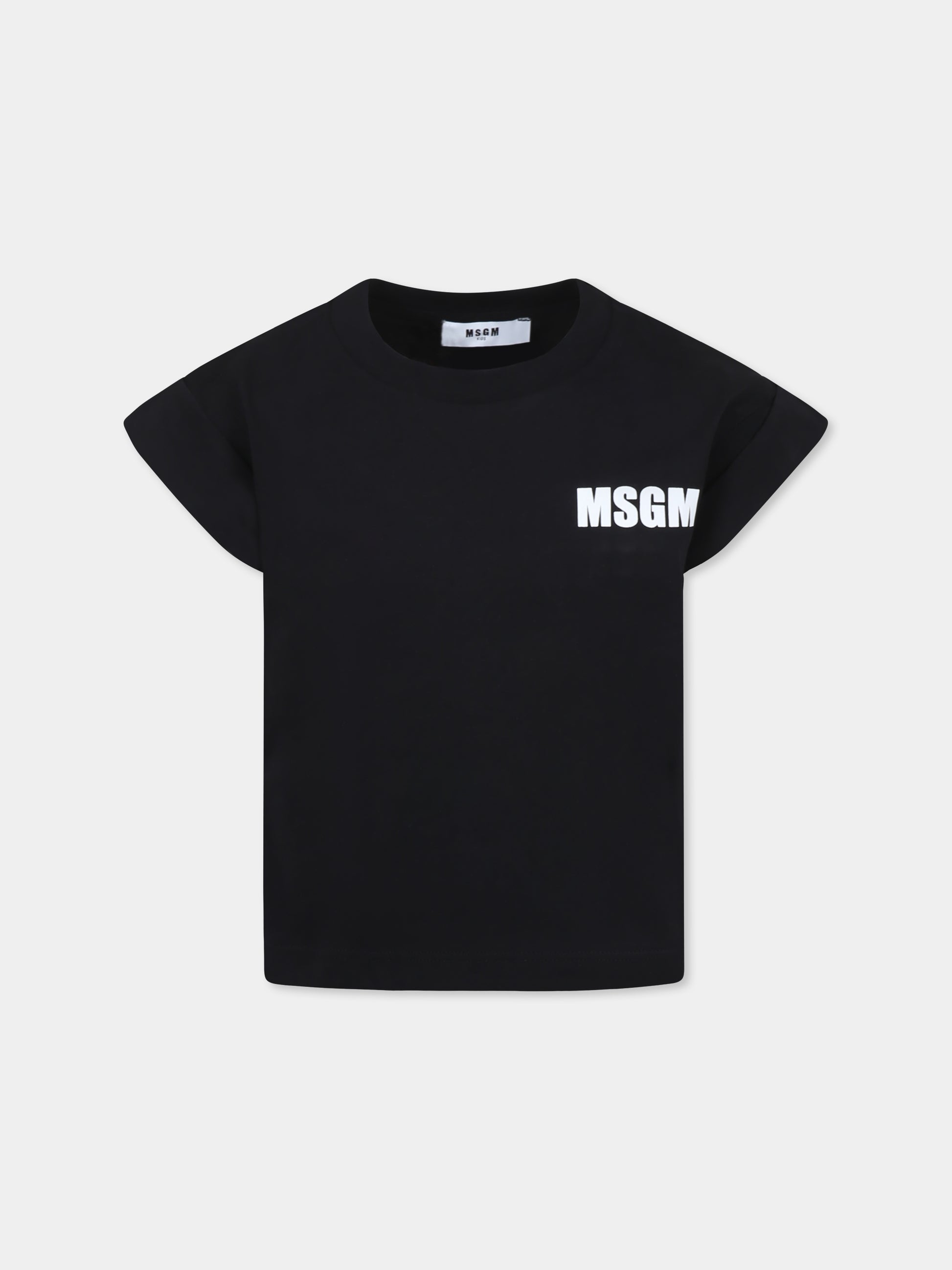 T-shirt nera per bambina con logo,Msgm Kids,S5MSJGTH083 110