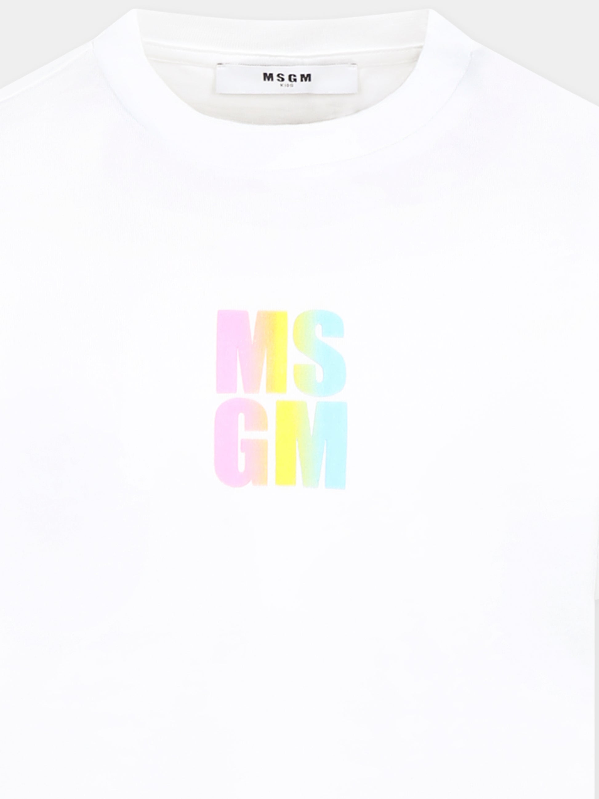T-shirt bianca per bambina con logo,Msgm Kids,S5MSJGTH218 001