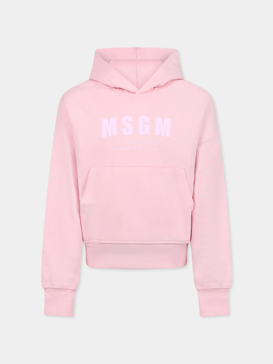 Felpa rosa per bambina con logo,Msgm Kids,S5MSJUHS166 MS015