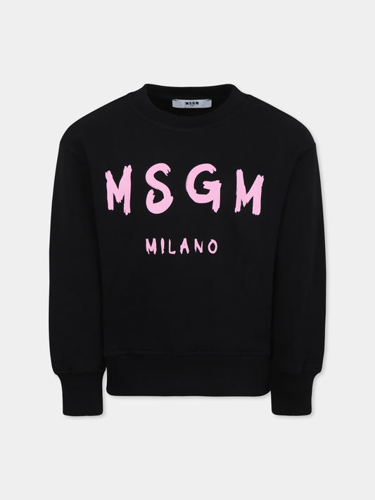 Felpa nera per bambina con logo,Msgm Kids,S5MSJUSW050 110/75